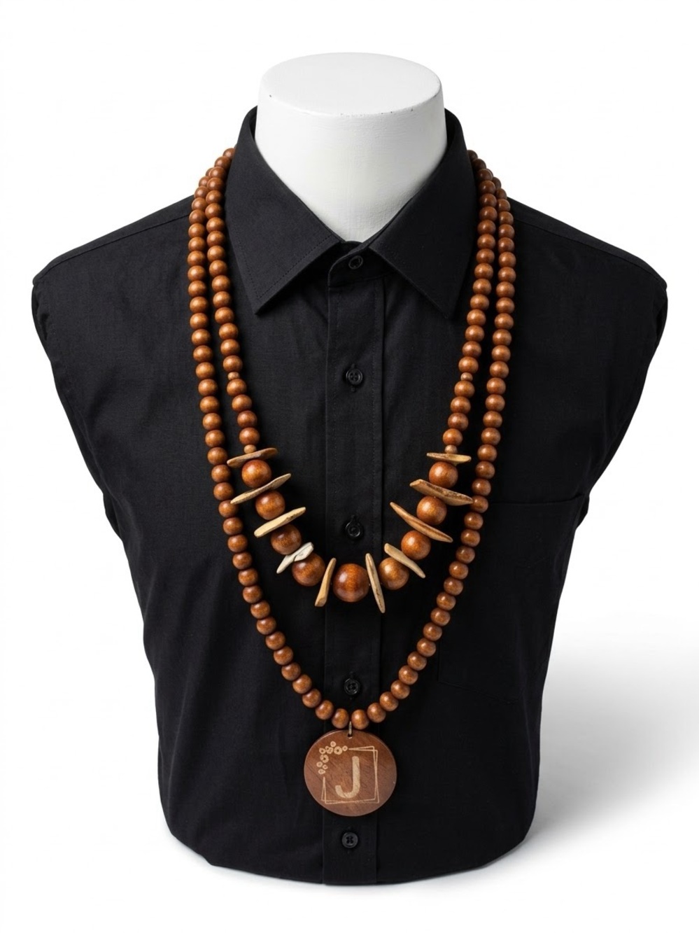 Brown Wood Beaded Pendant Necklaces